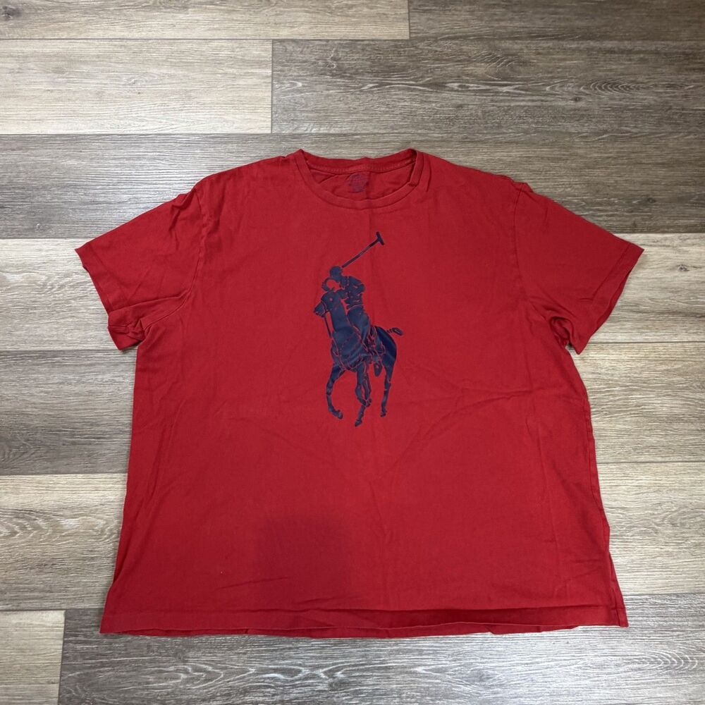 Polo Ralph Lauren Shirt Mens Big 2X Red Big Pony Polo Player Graphic T-Shirt Tee